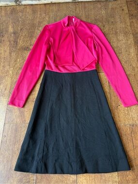 Vintage 1960s Kimberly Pink/Black Long sleeve Dress with Tie Sz 6